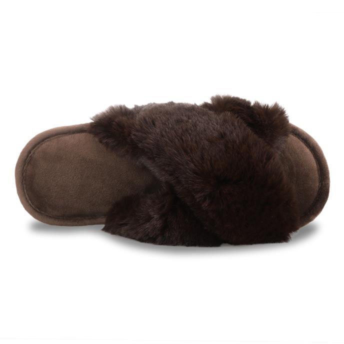 totes toasties® Ladies Cross Fur Slider Chocolate Extra Image 5
